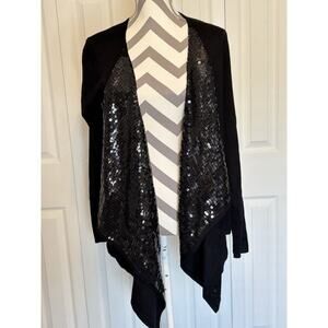 Boston Proper Open Black Sequins Cardigan Sweater Medium Dressy Fancy Special